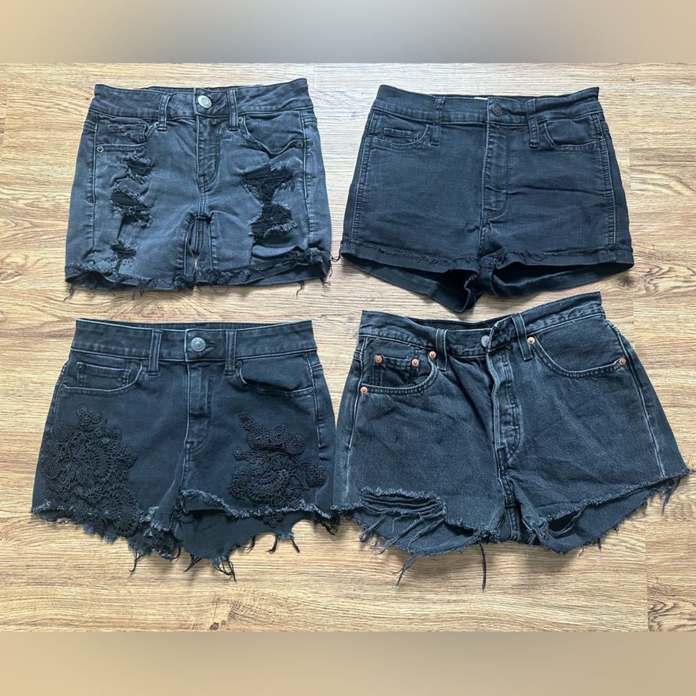 4 Pairs of Black Denim Shorts